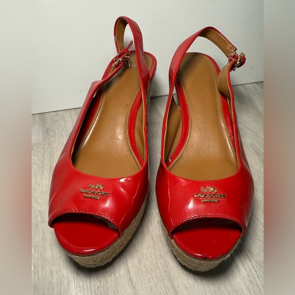 COACH "Ferry" Red Patent Leather Platform/Wedge Espadrille Sandals Size 7 - Picture 4 of 11